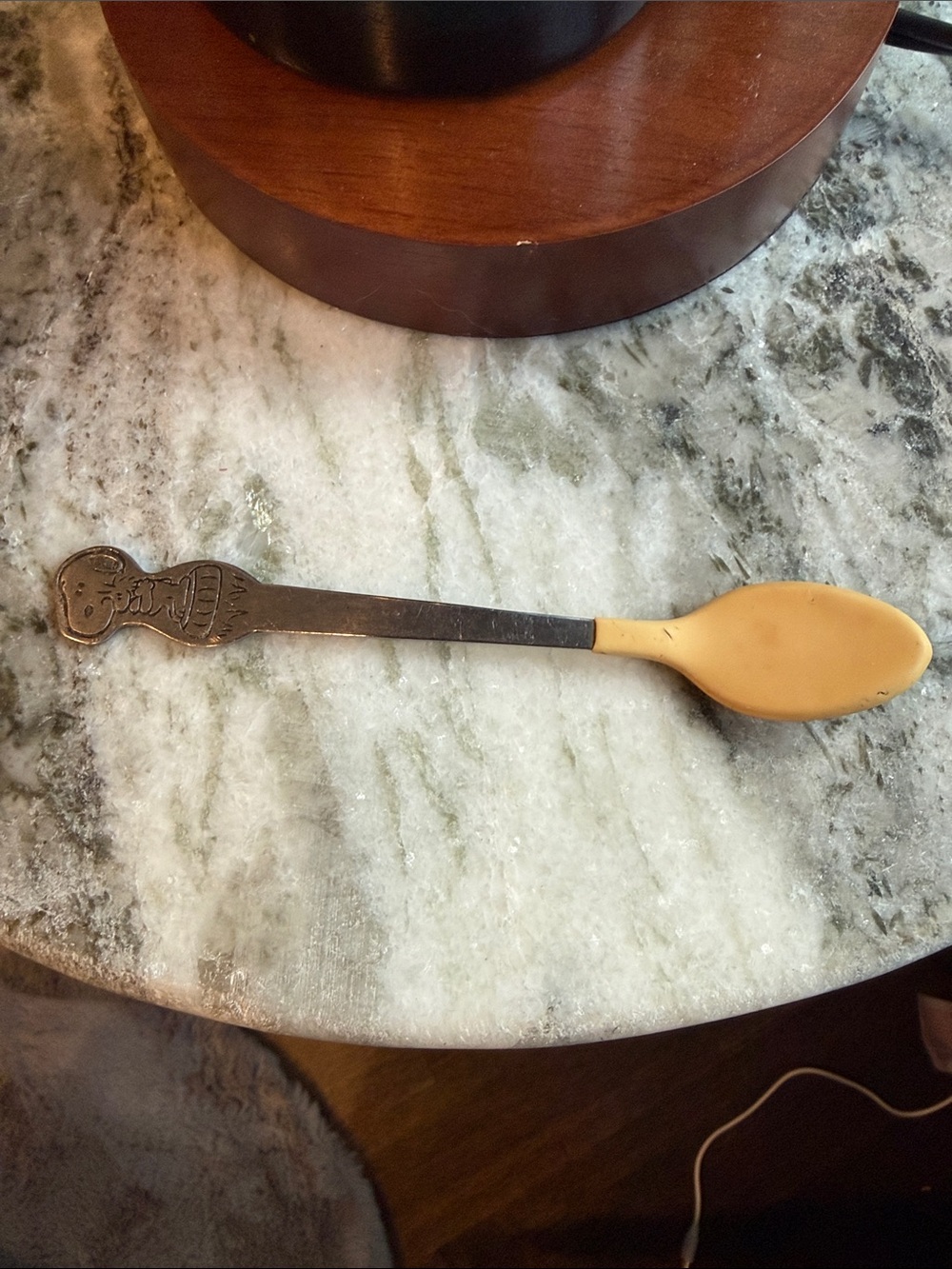 Vintage Metal Handle Spoon with Beige Resin Bowl